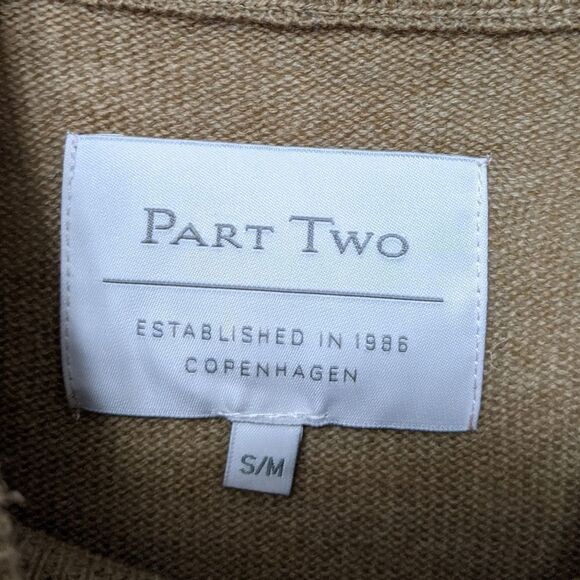 PART TWO 100% Wool Tan Mock Neck Poncho Sweater S/M - Picture 3 of 7